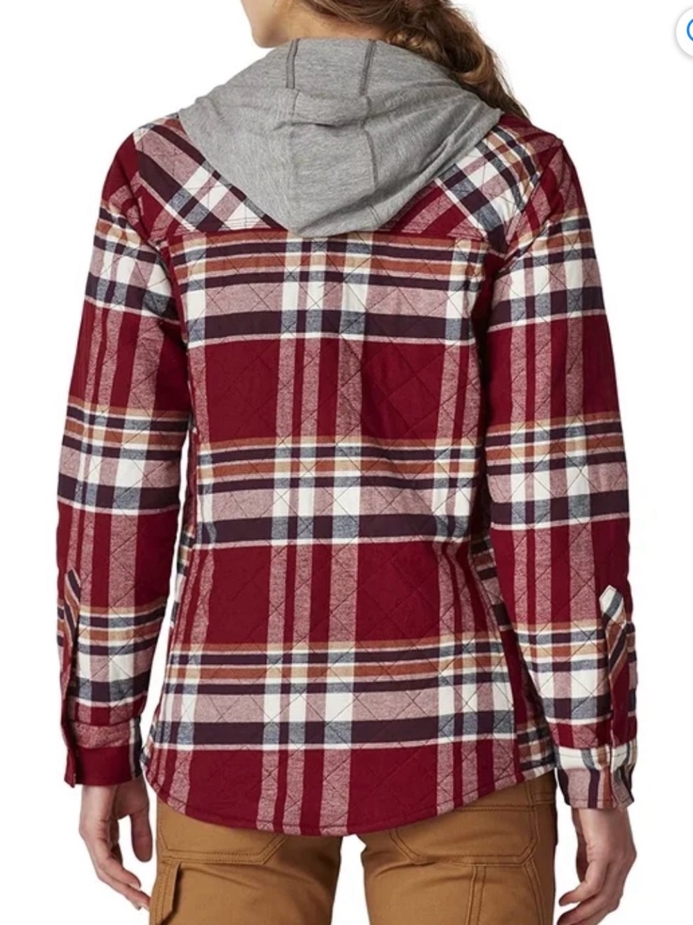 Dickies Women’s Flannel Hooded Shirt Jacket, Boyfriend Aged Brick Plaid